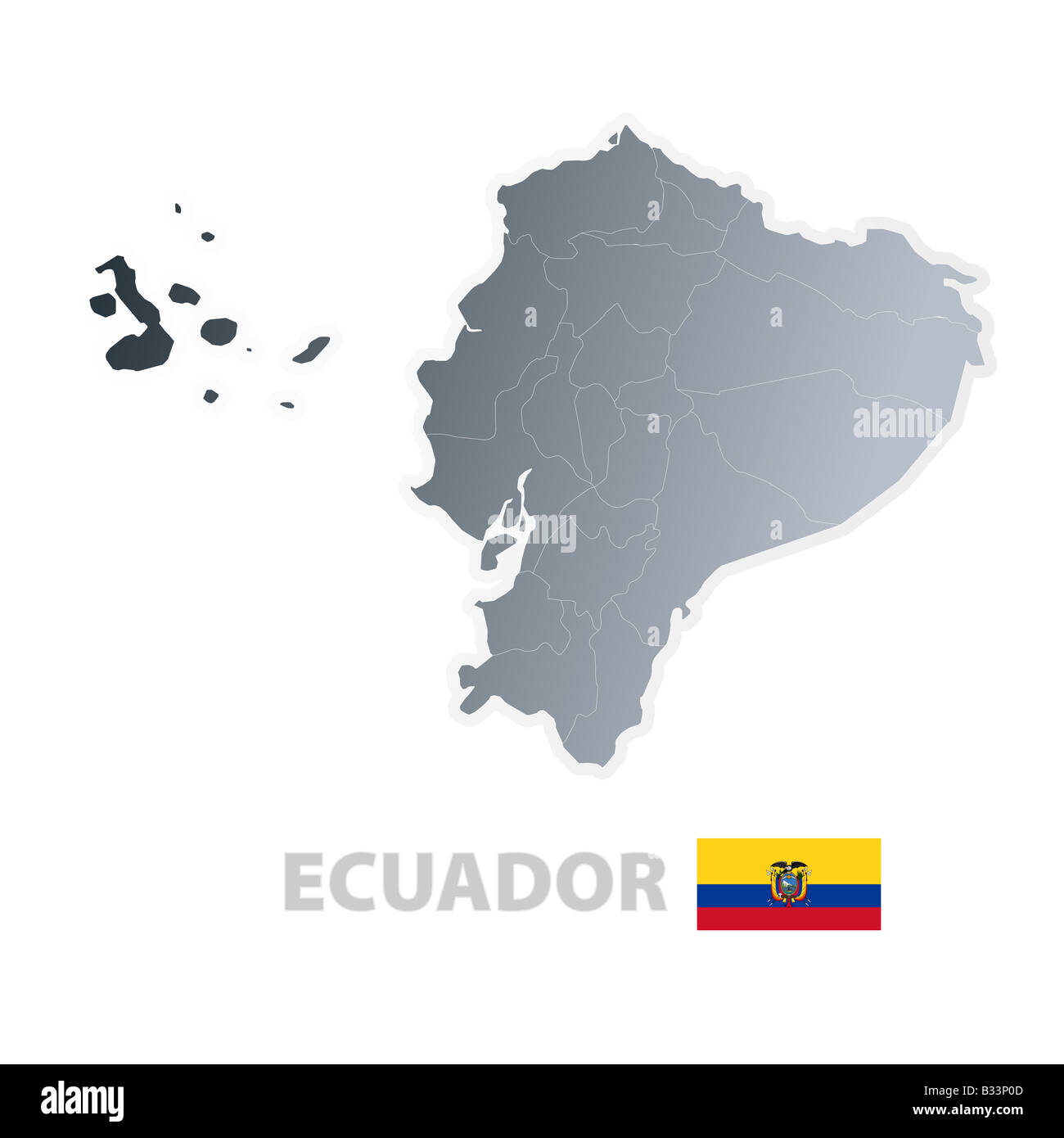Vector illustration of the map with regions or states and the official flag of Ecuador Stock Photo