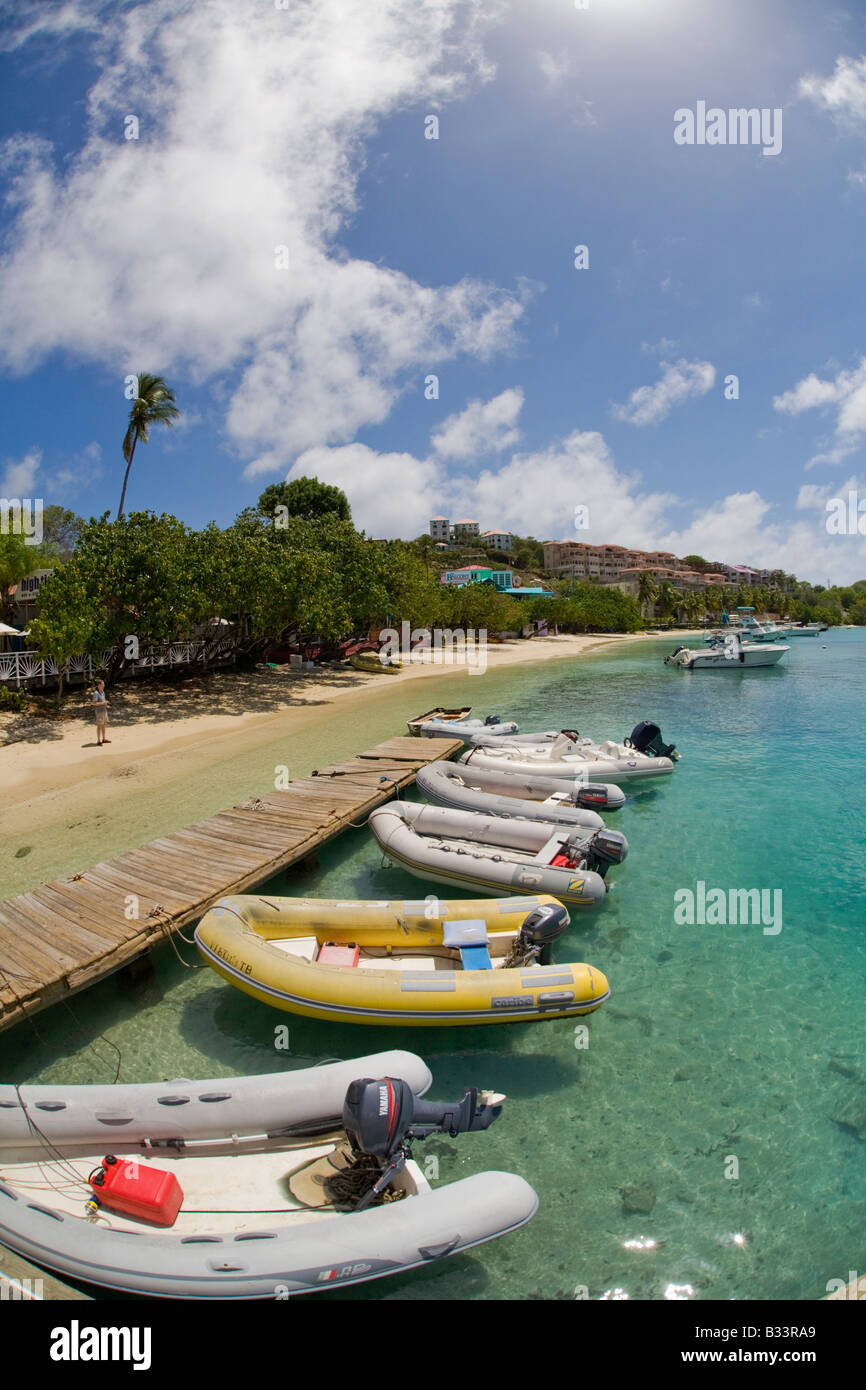 Dinghies tied up at dock in Cruz Bay on the caribbean island of St John