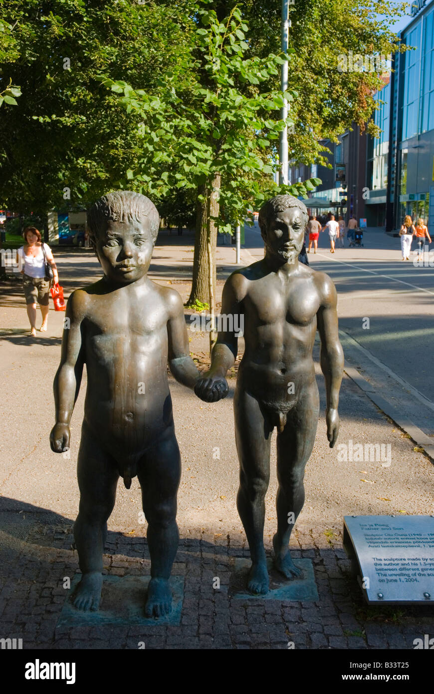 Father and Son statue along Küüni pedestrian street in Tartu Estonia Europe Stock Photo