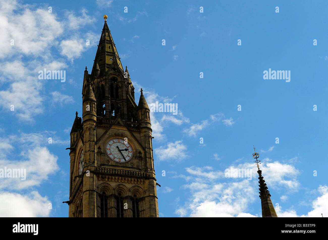 manchester town hall blue sky summer government politics building architecture travel tourism city centre uk england north clock Stock Photo