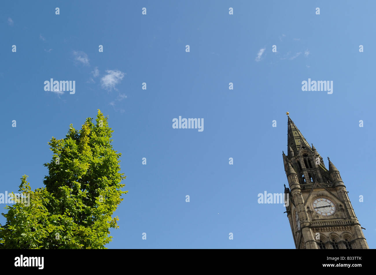manchester town hall blue sky summer government politics building architecture travel tourism city centre uk england north clock Stock Photo