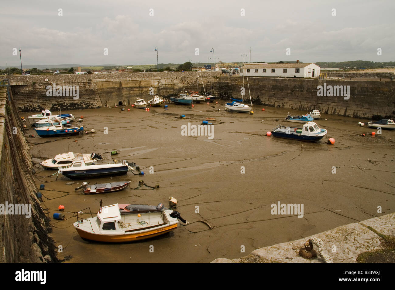 Porthcawl Harbour at low tide Stock Photo