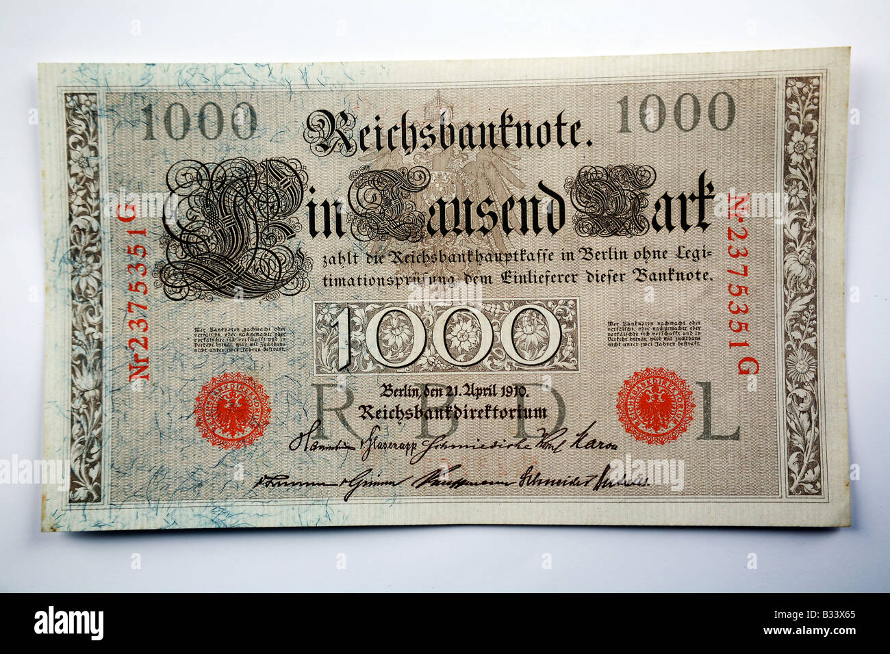 Close up of a traditional German Reichsmark  banknote Stock Photo