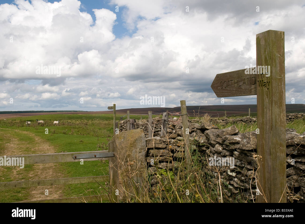 Goathland Footpath way sign, North Yorks Moors, Nr Levisham, Northern England 'The Inn Way' Stock Photo