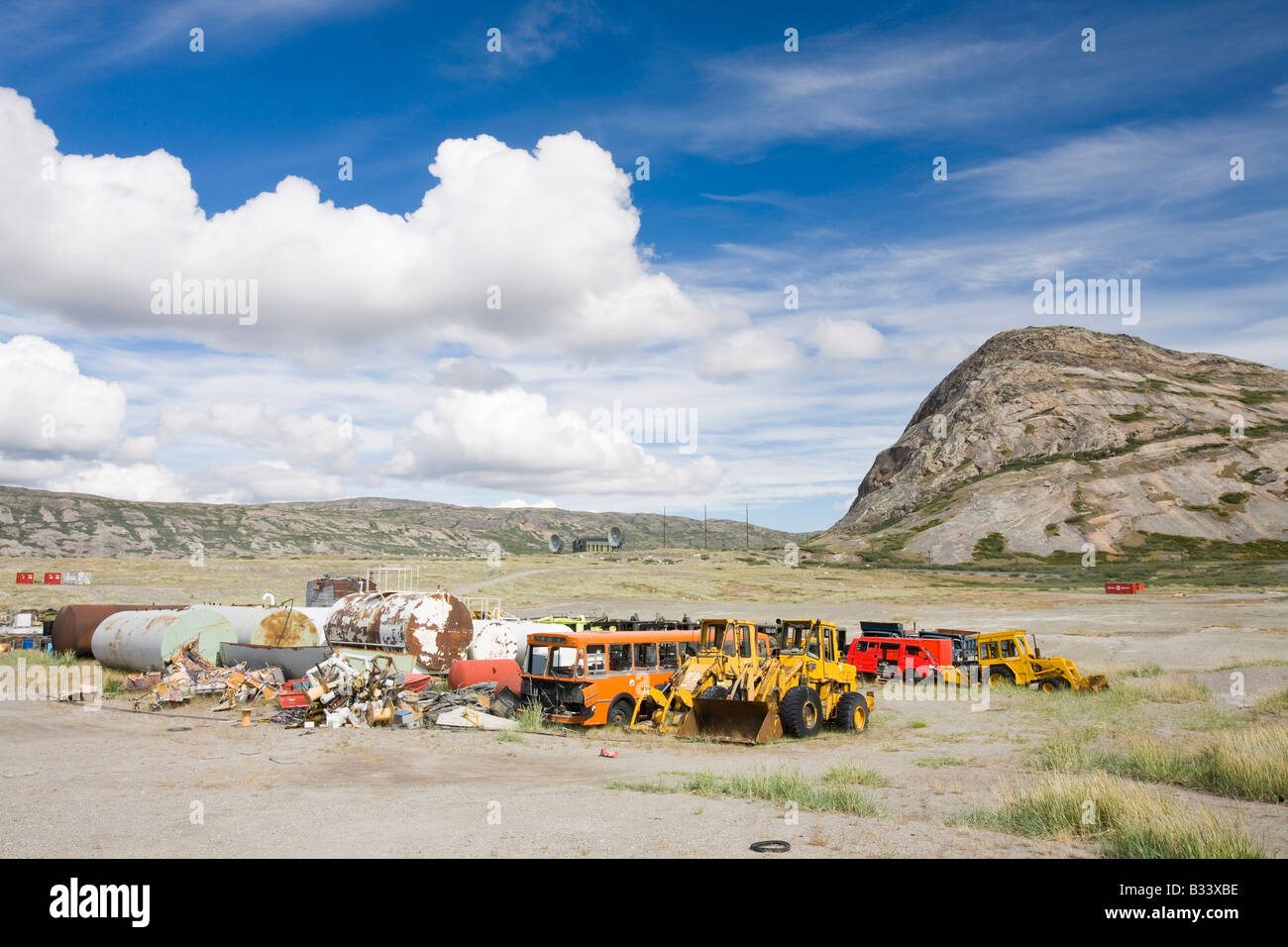 vehicles abandoned on a tip at Kangerlussuag in Greenland Stock Photo
