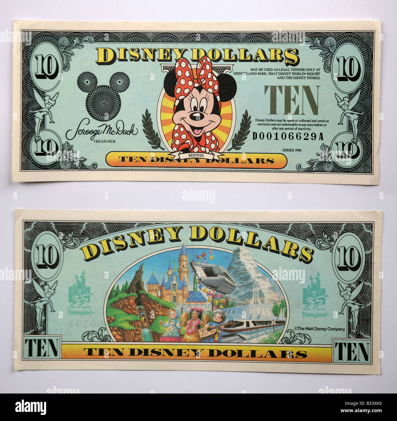Disney dollars from Disney Land in United States of America Stock Photo