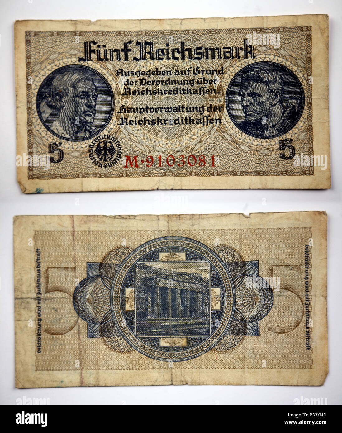Close up of a traditional German Reichsmark  banknote  for Channel Islands Occupations during the war Stock Photo