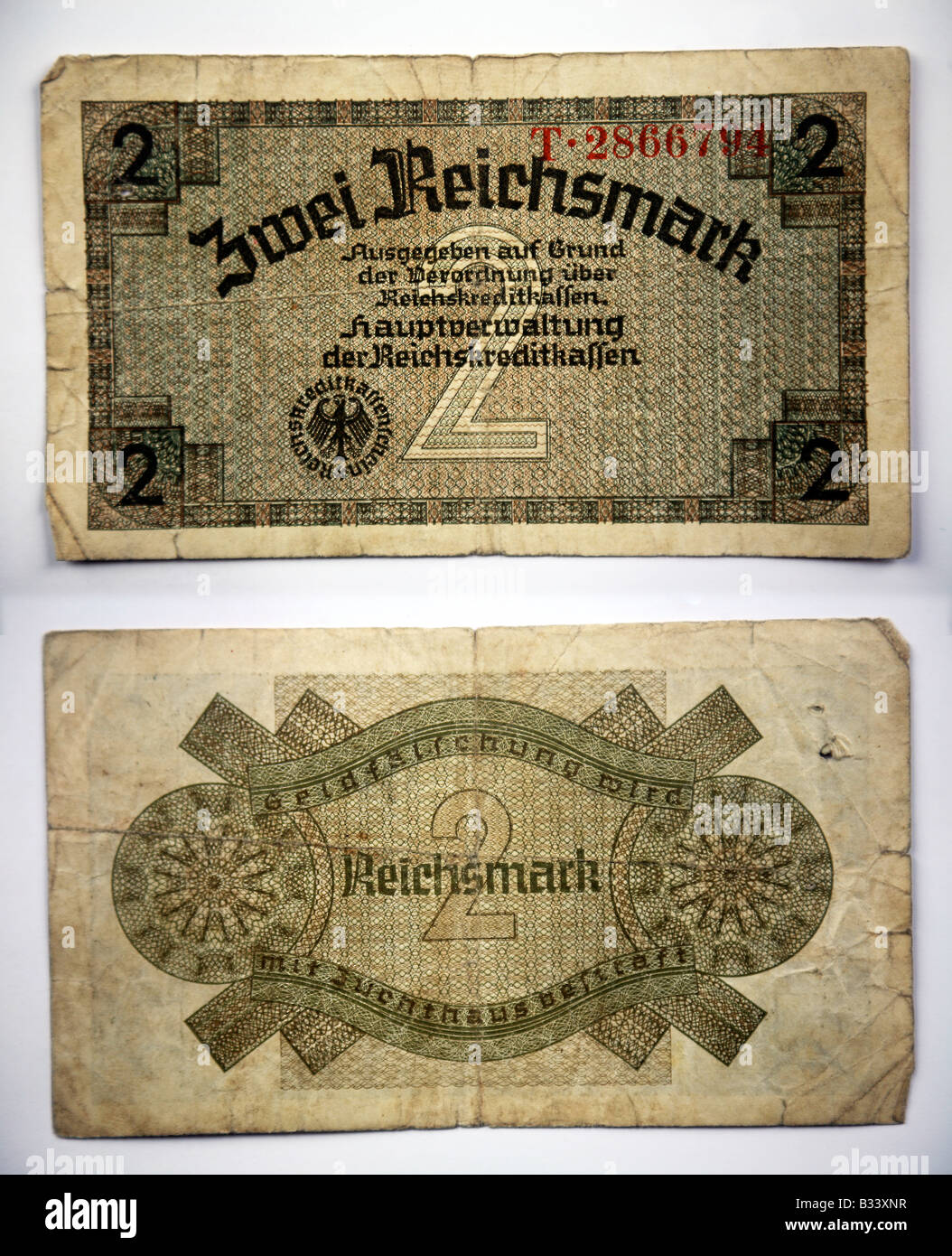 Close up of a traditional German Reichsmark  banknote  for Channel Islands Occupations during the war Stock Photo