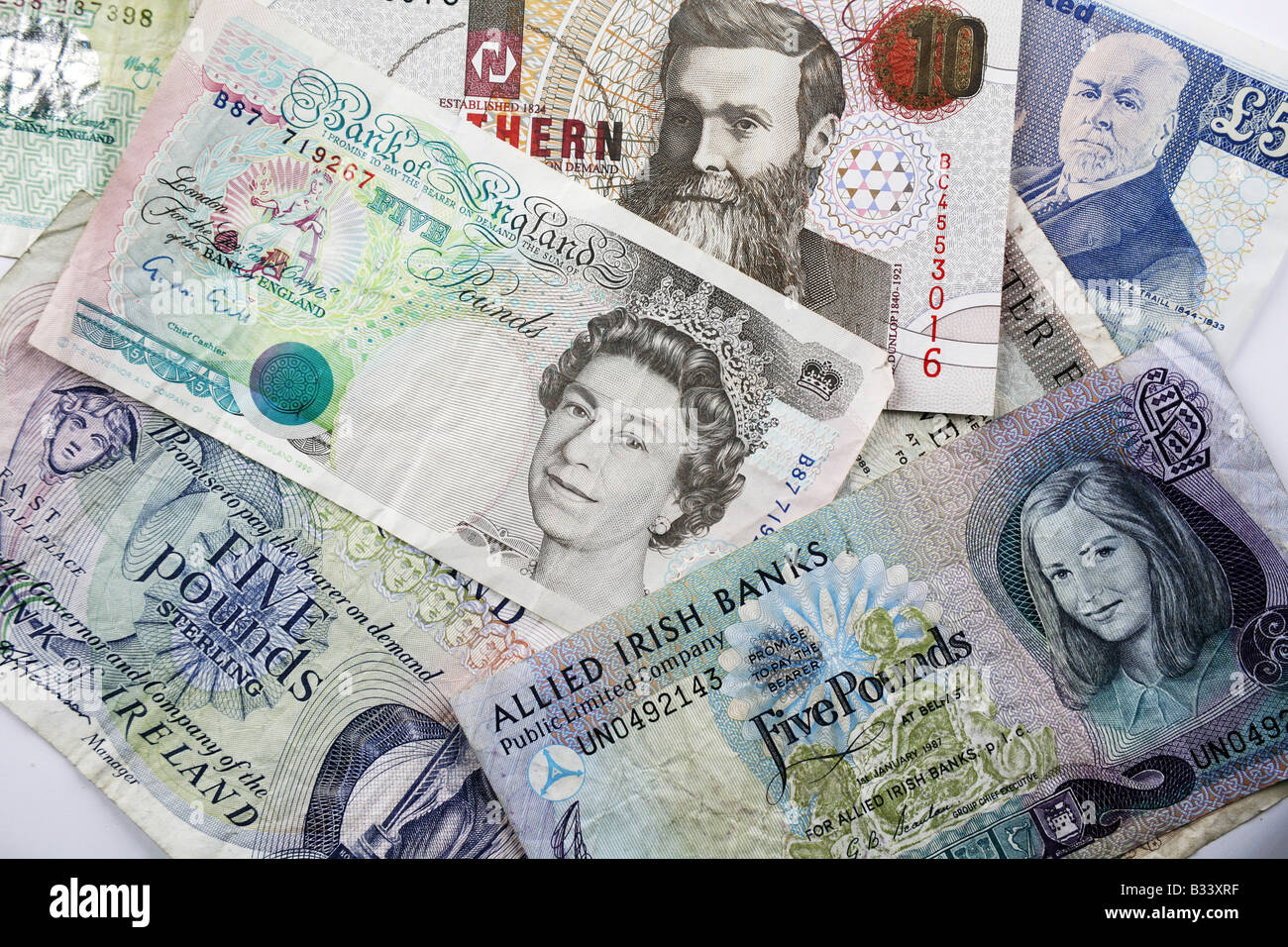 Northern Irish Sterling and United Kingdom Bank notes Stock Photo