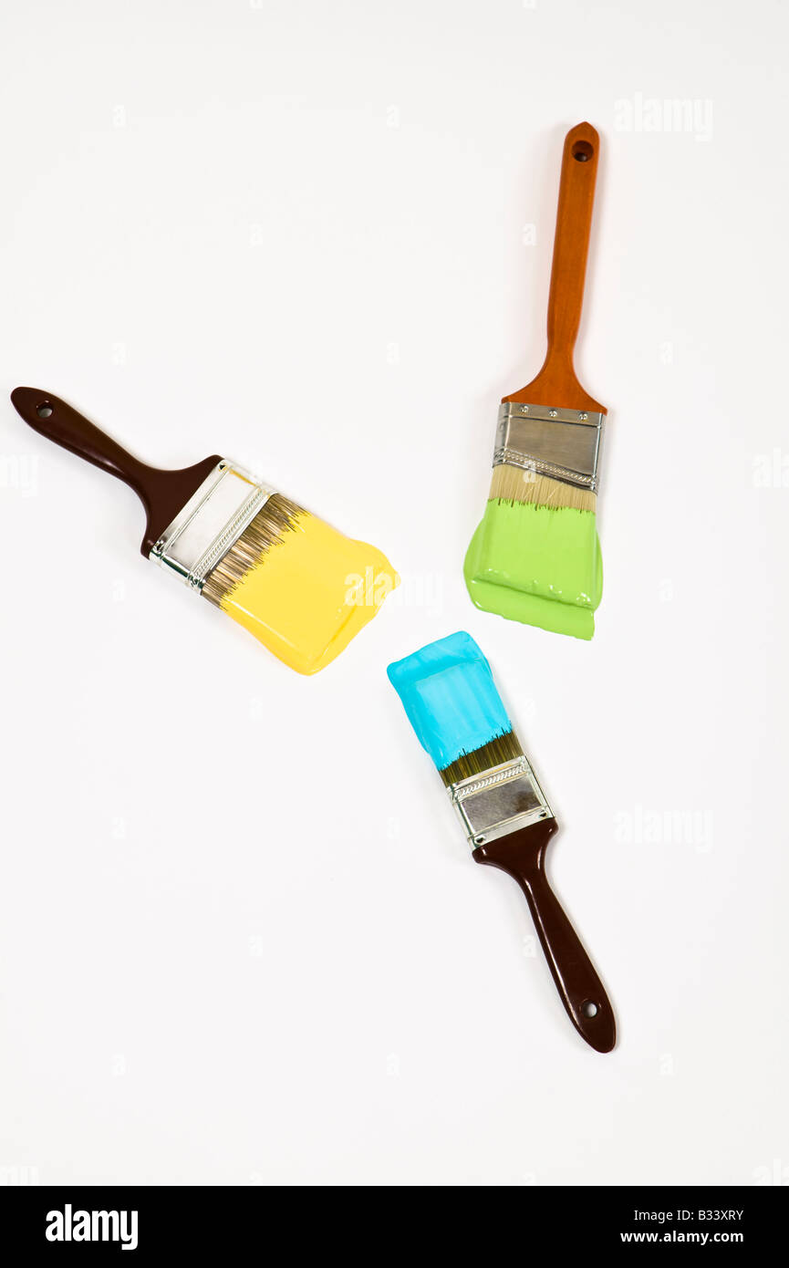 Three paint brushes with wet paint Stock Photo Alamy