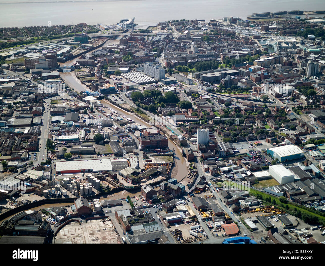 River Hull from the air, Kingston upon hull, Humberside, Northern England Stock Photo