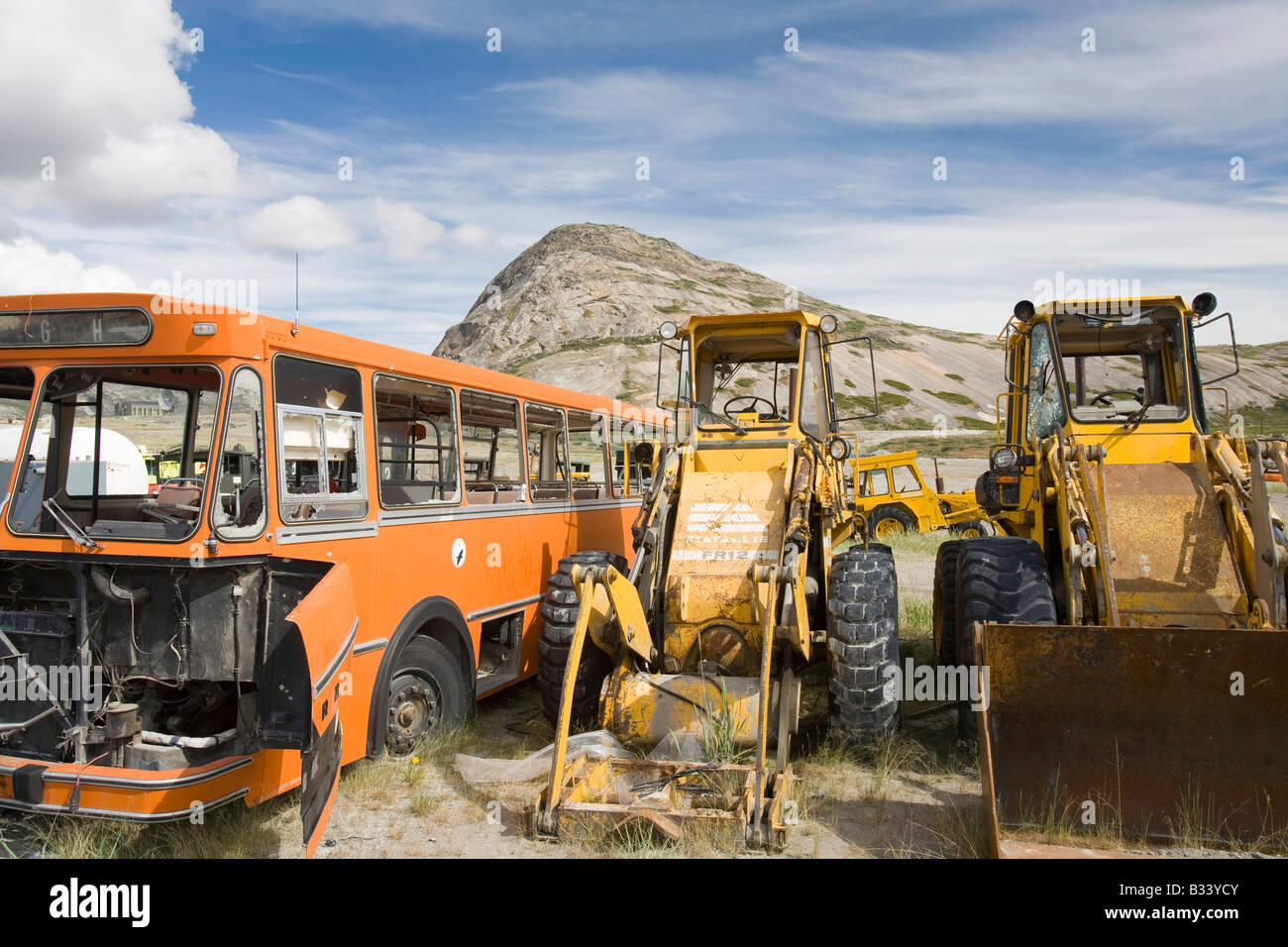 vehicles abandoned on a tip at Kangerlussuag in Greenland Stock Photo