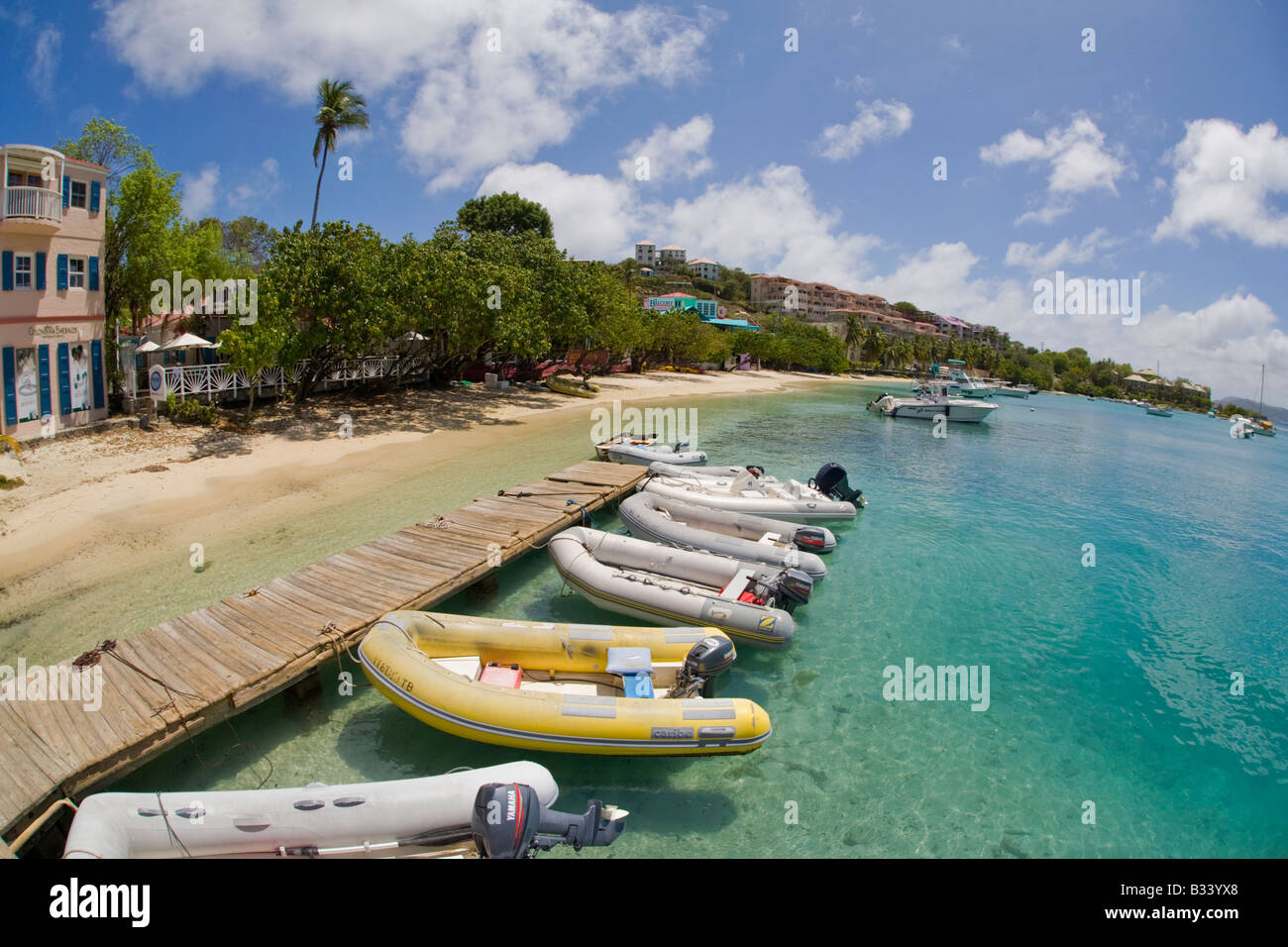 Dinghies tied up at dock in Cruz Bay on the caribbean island of St John