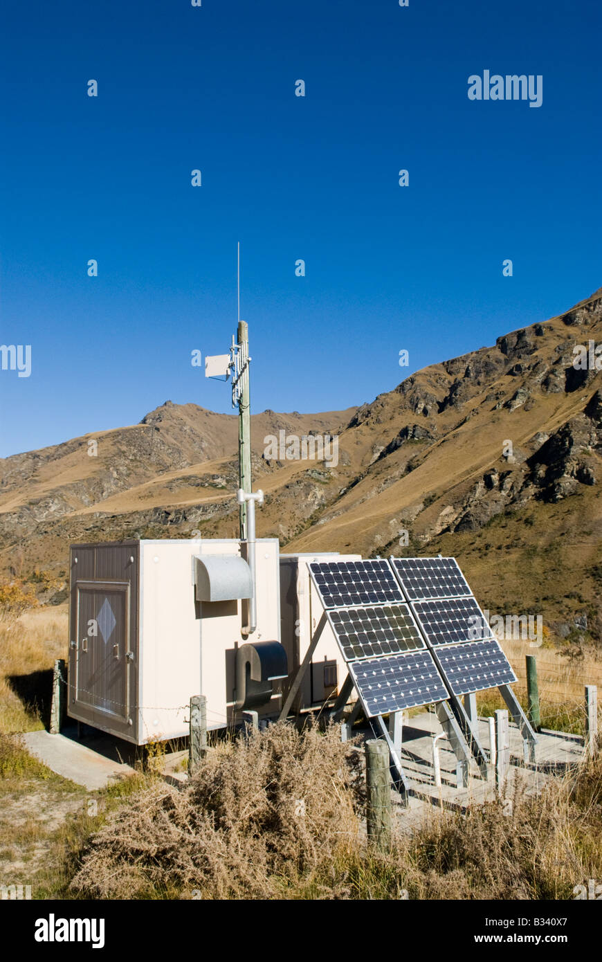 Automated weather station at Maori Point, Skippers Canyon, Central Otago Stock Photo