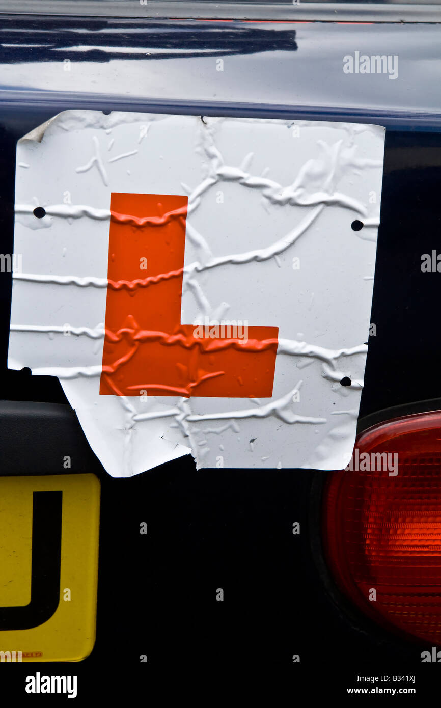 An L plate on a car, UK Stock Photo Alamy
