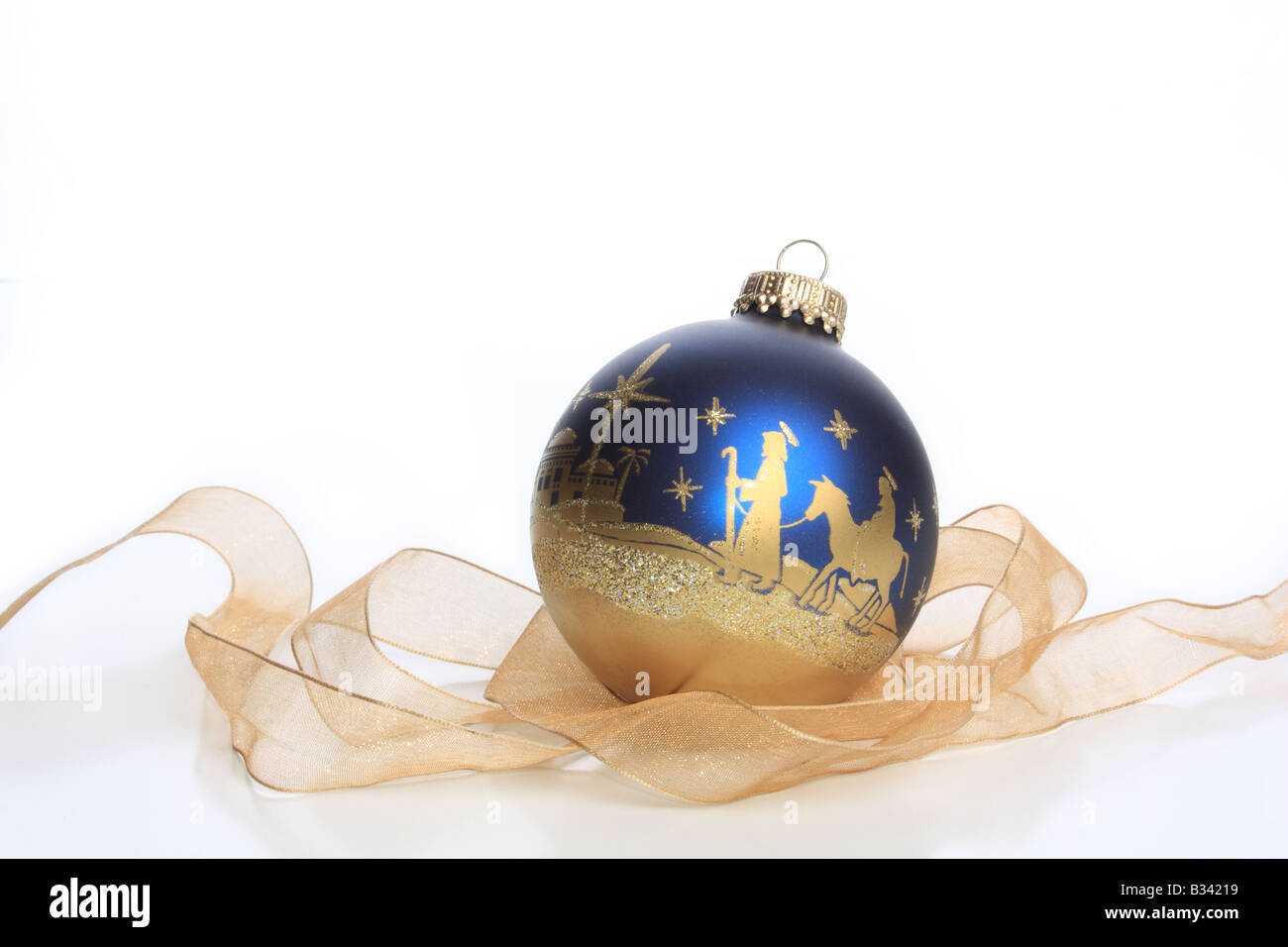 Glass Christmas ornament with nativity Stock Photo