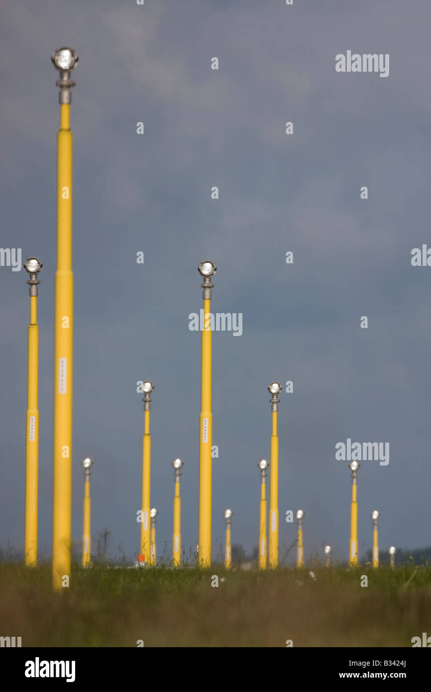 London Heathrow Airport landing lights. Stock Photo