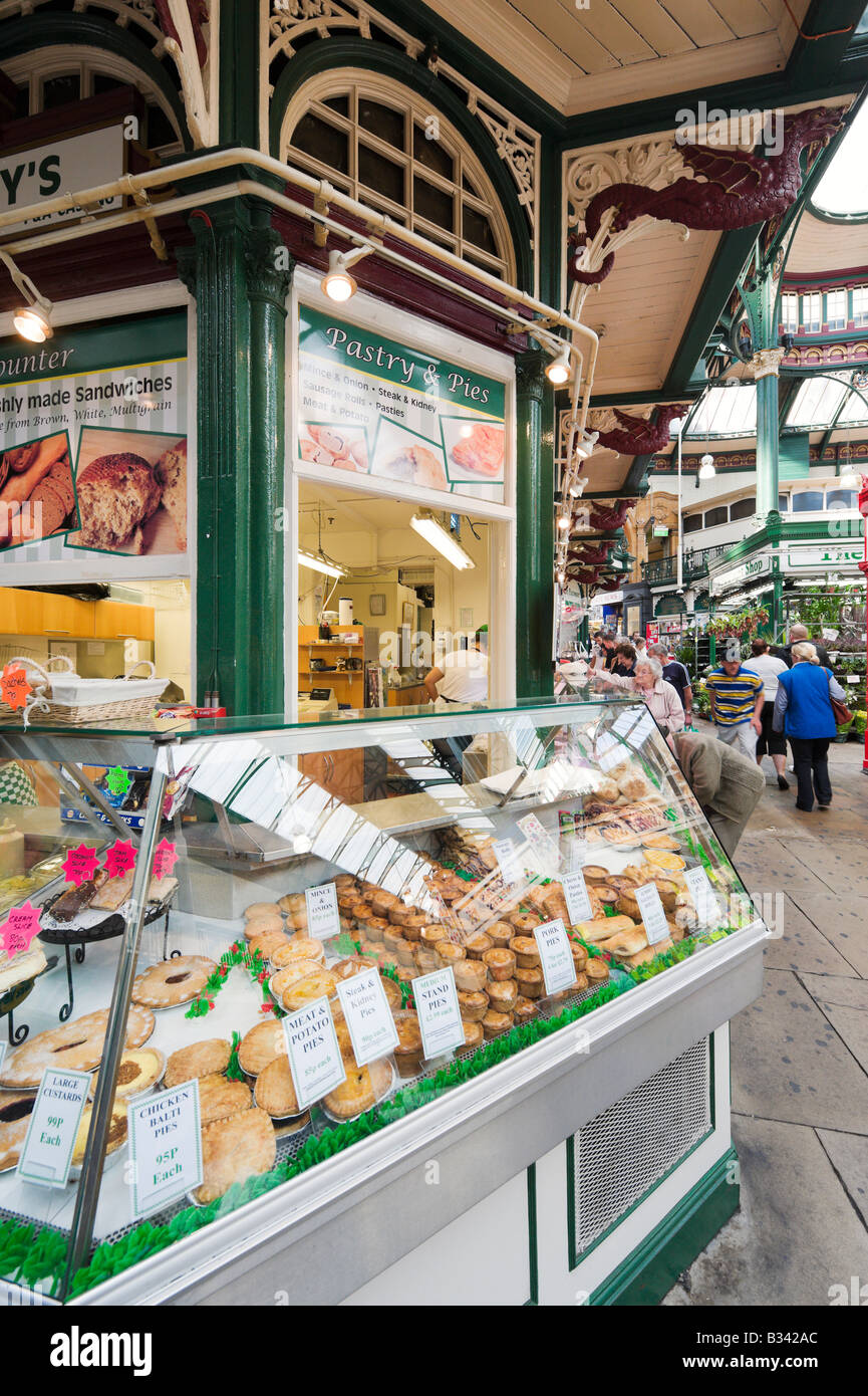 Pastry and Pie Stall in the Edwardian Kirkgate Market, Leeds, West Yorkshire, England Stock