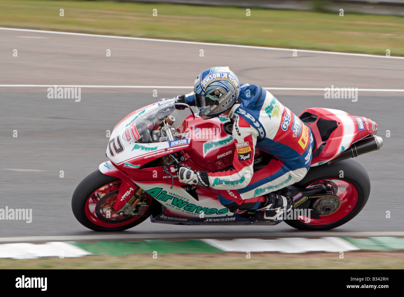 Leon Camier shafter no. 2 on the Airwaves Ducati at Fridays practice at Mallory park Leicestershire Stock Photo