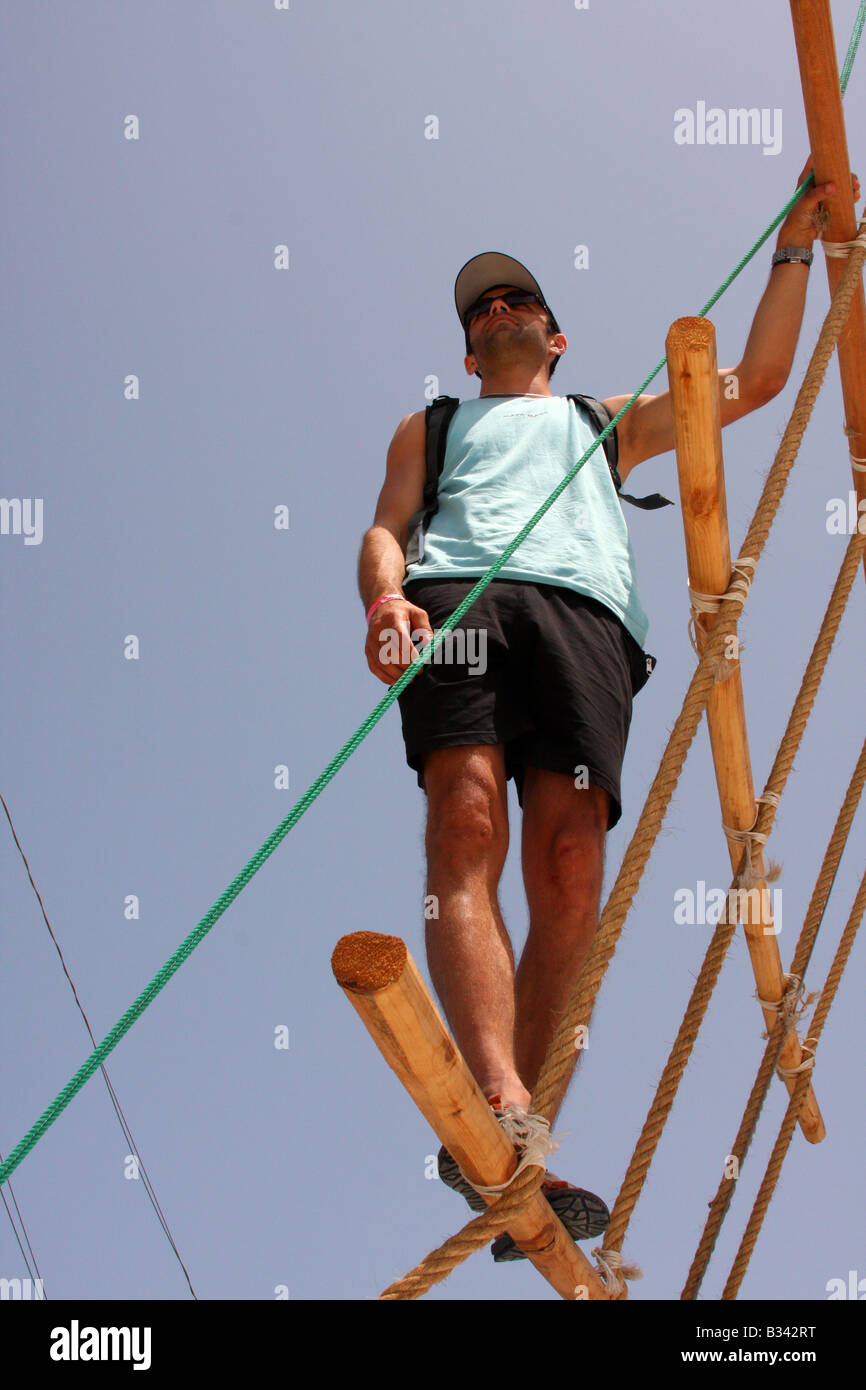 Man standing on the ropes of the mast on a sailing ship Stock Photo - Alamy