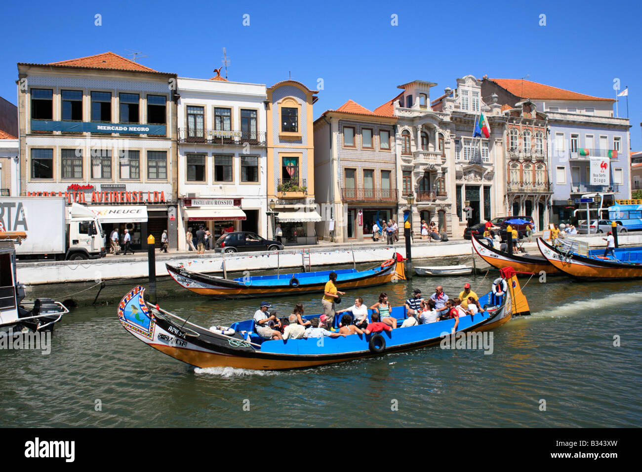 colourful excursion boats in Aveiro, Costa de Prata, Portugal Stock