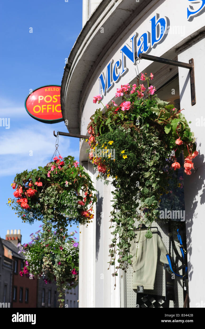 Planted hanging flower baskets in Kelso town Scotland Stock Photo Alamy