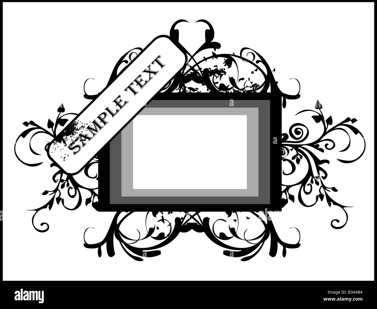 textbox with block and swirls Stock Photo - Alamy