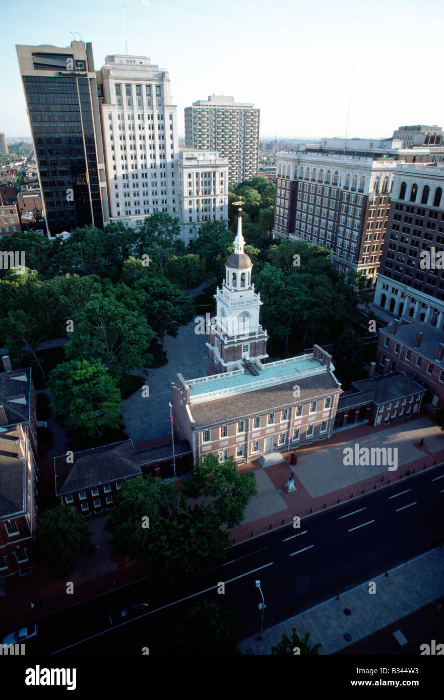 AERIAL VIEW OF INDEPENDENCE MALL, SITE OF SIGNING OF THE DECLARATION OF INDEPENDENCE IN 1776, PHILADELPHIA, PENNSYLVANIA, USA Stock Photo