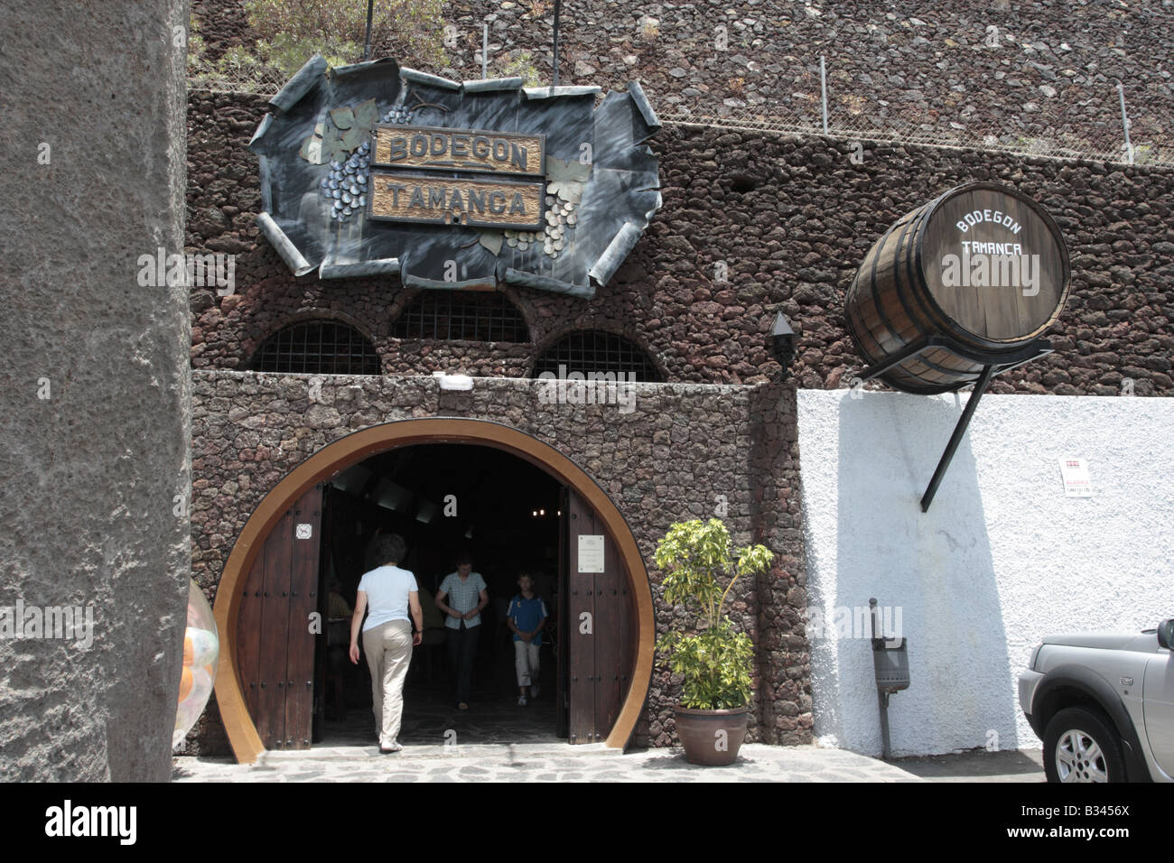 The entrance of the Bodegon Tamanca a restaurant attached to a bodega wine cellar built into caves Stock Photo