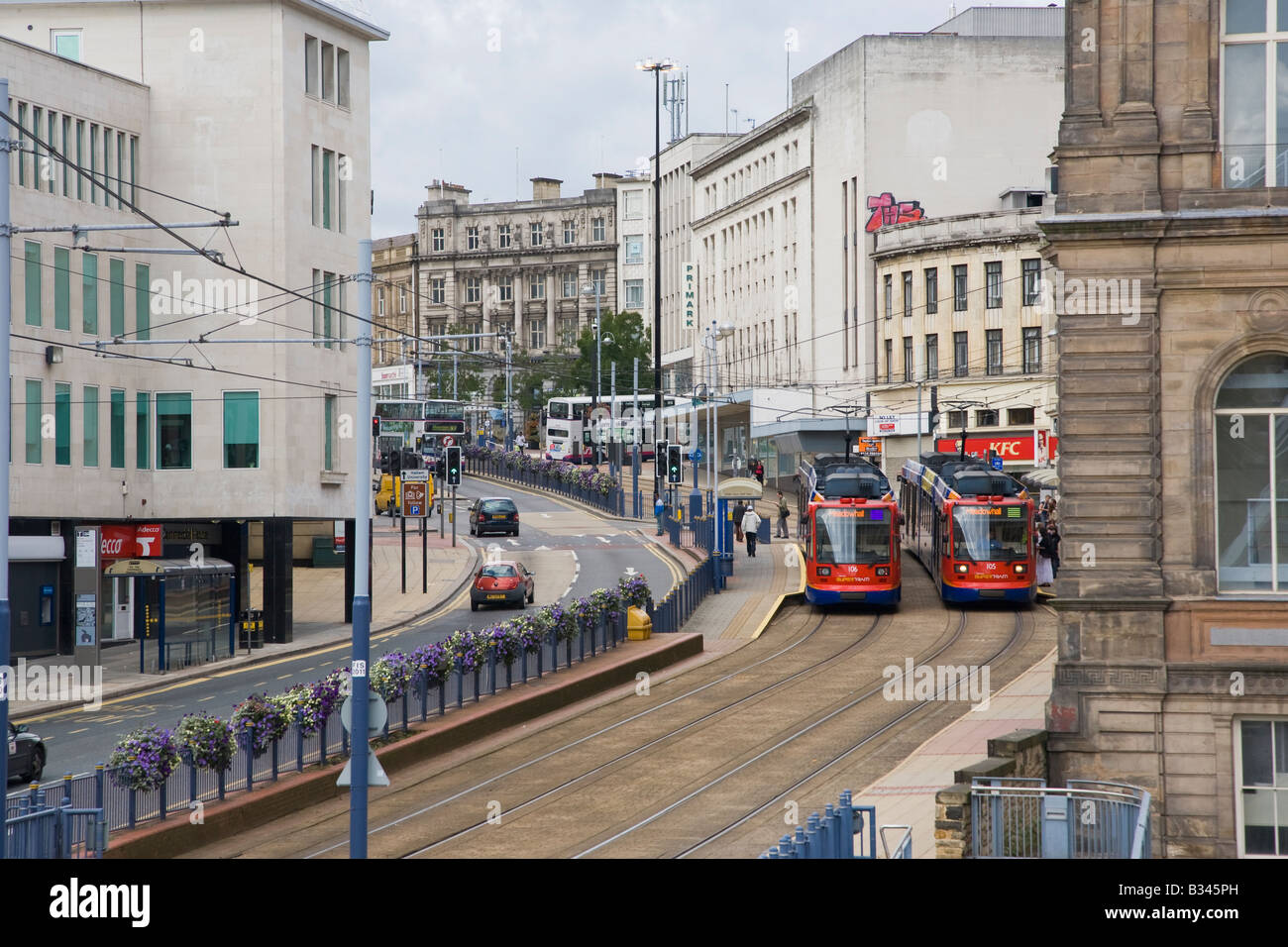 Fitzalan Square Sheffield with two Supertrams Stock Photo