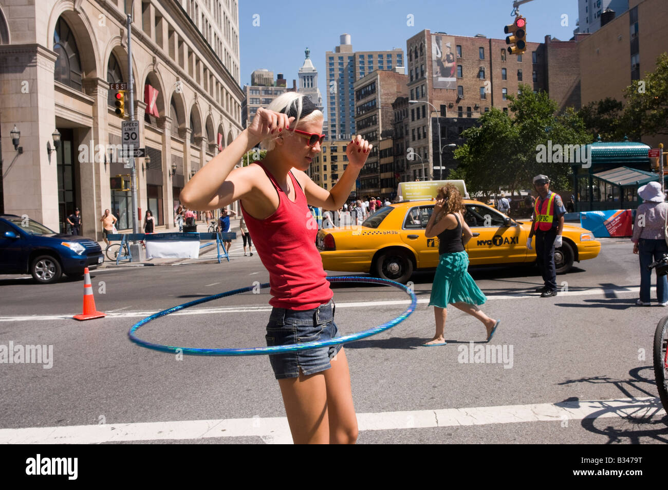 New York City, Summer Streets, Summer , Streets , Earth Friendly, Green, Active Adults , hoola hoop, hula hoop Stock Photo