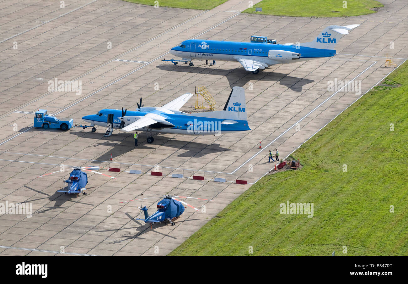 aerial view of standing aircraft at norwich airport, norfolk, england Stock Photo