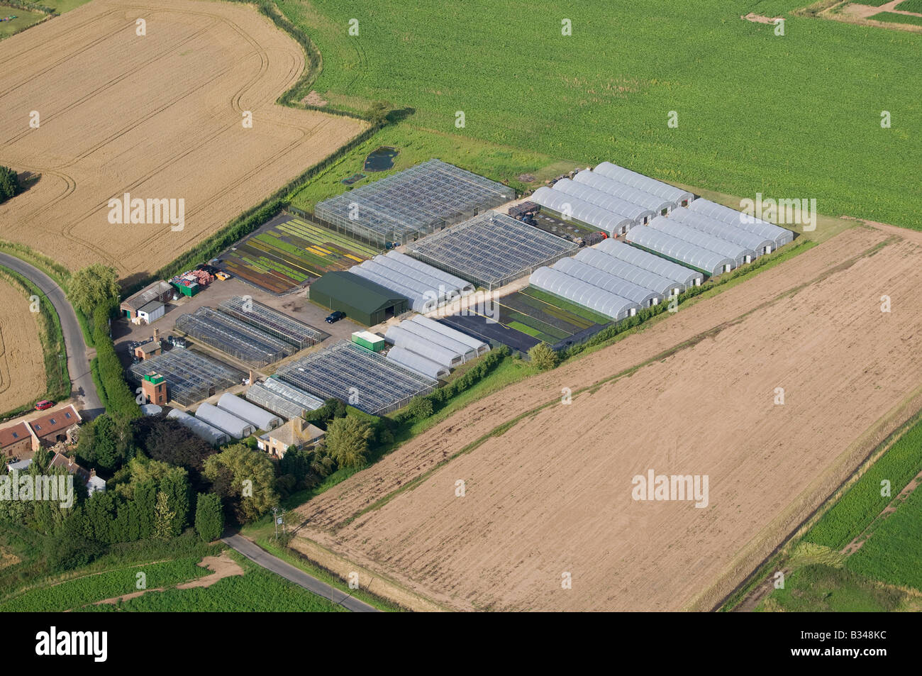 aerial view of commercial nursery greenhouses, norfolk, england Stock Photo