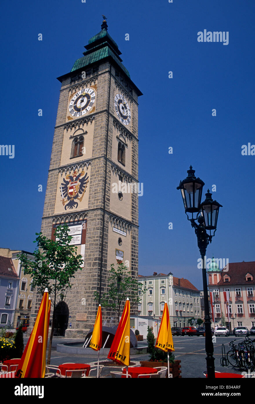 clock tower, city tower, main square, Enns, Upper Austria, Upper ...