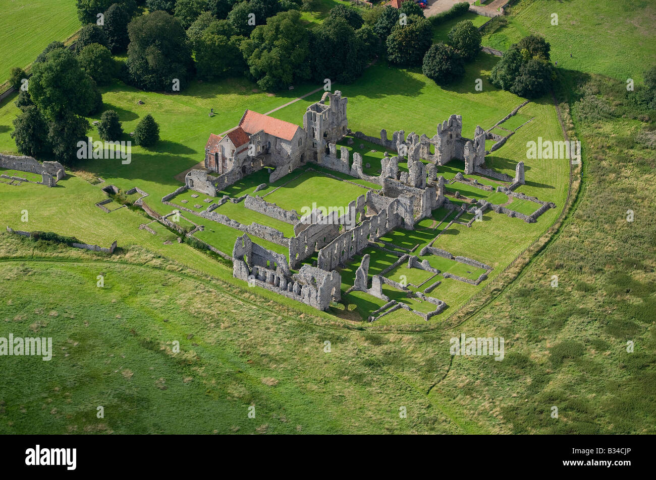 aerial view of castle acre priory, norfolk, england Stock Photo - Alamy