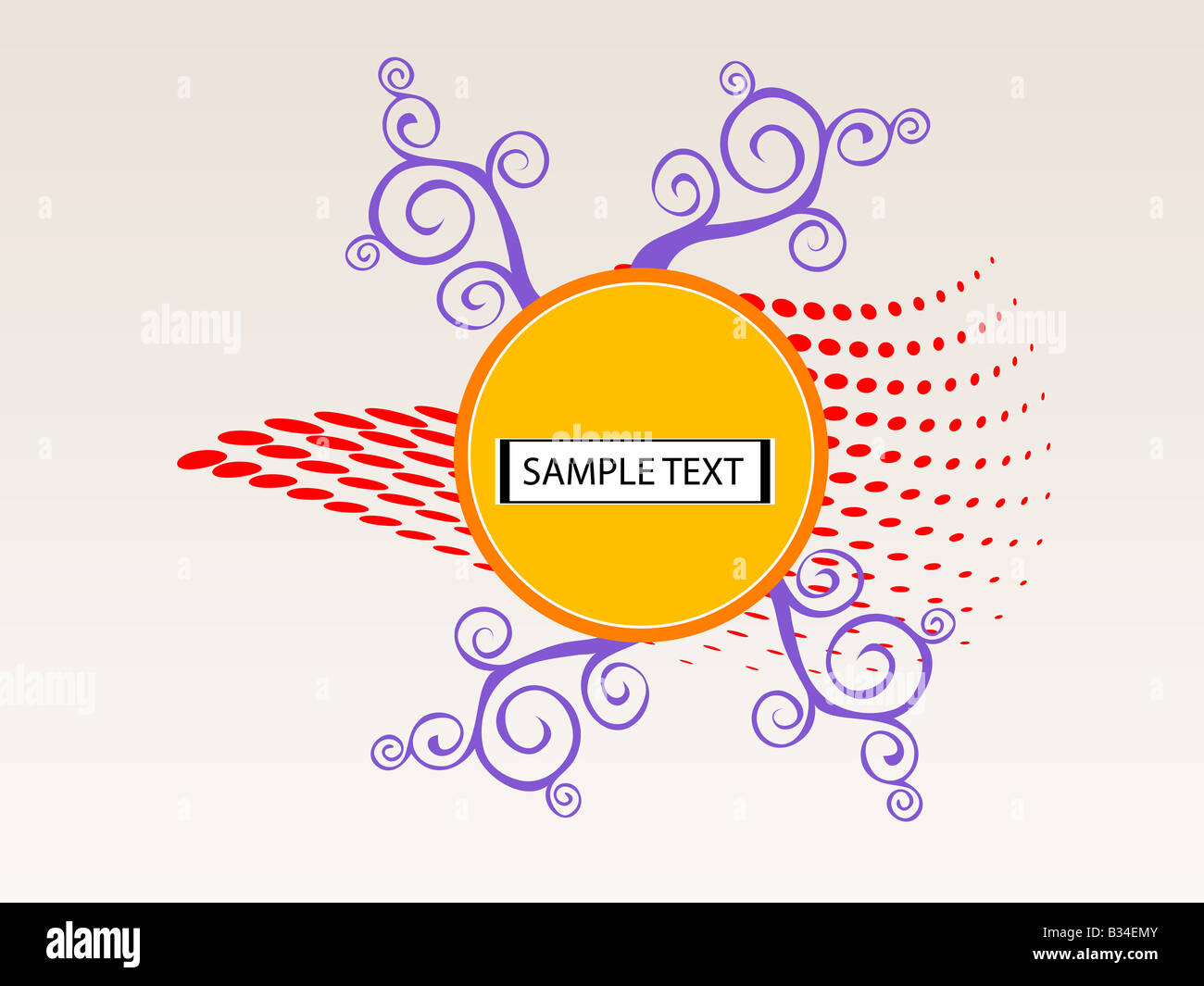 swirly circle with sample text on plain background Stock Photo