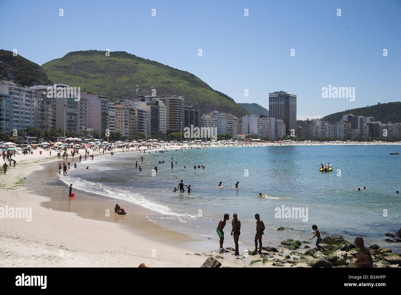 A view of Copacabana beach and skyline in Rio de Janeiro in Brazil. Stock Photo