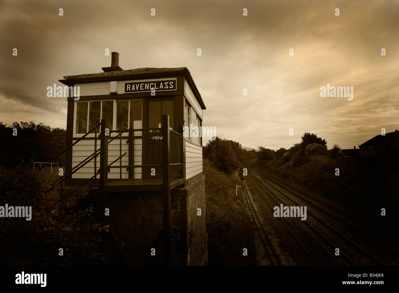 The old signal box at Ravenglass station. Stock Photo