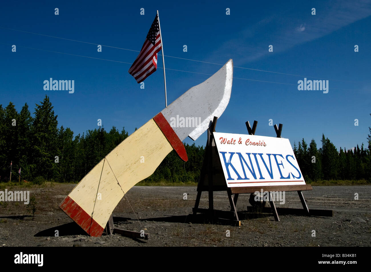 Giant knife, advertising Walt and Connie's Knife Shop, Sterling, Alaska