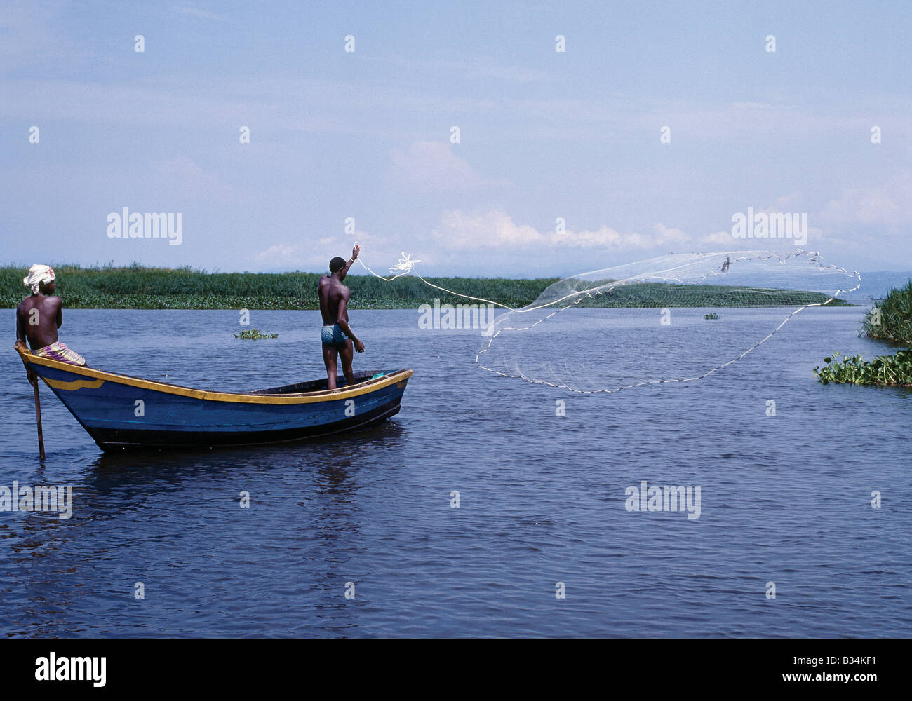 Uganda, Lake Albert, Wanseko. Weighted throwing nets are commonly