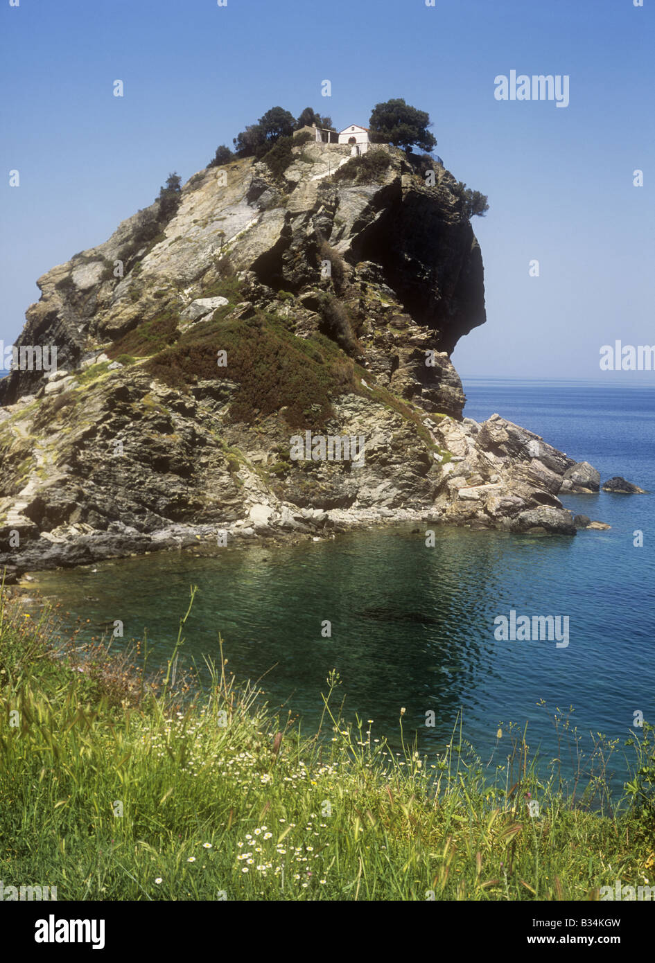 Agios Ioannis Monastery, on the Greek Island of Skopelos, Sporades, Greece  location for wedding scene in Mamma Mia Stock Photo - Alamy