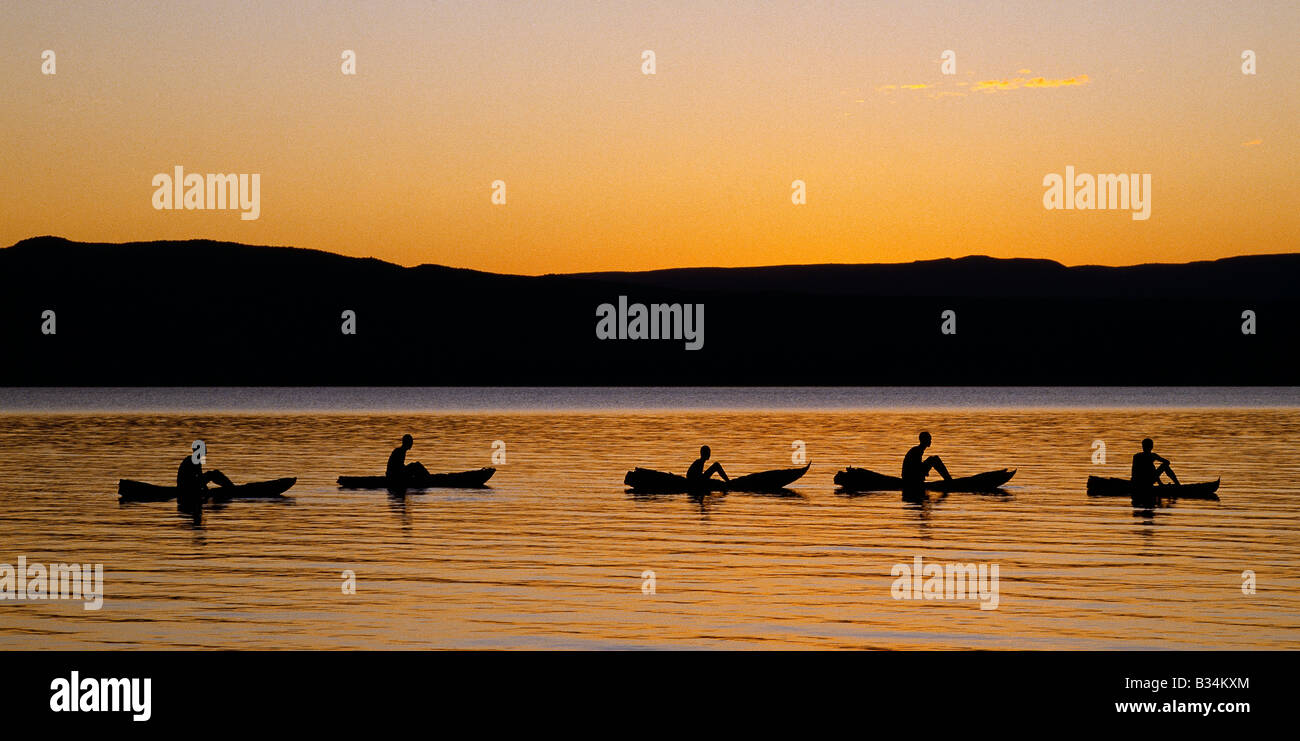 Kenya, Rift Valley Province, Lake Baringo. Traditional rafts of the Il ...