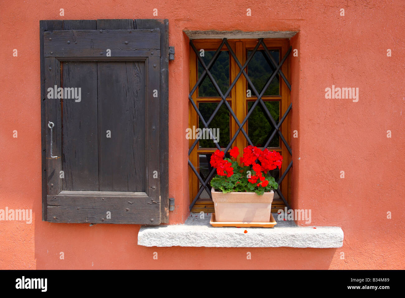 Mill House Window at Costar in val verzasca , ticino , switzerland . europe Stock Photo
