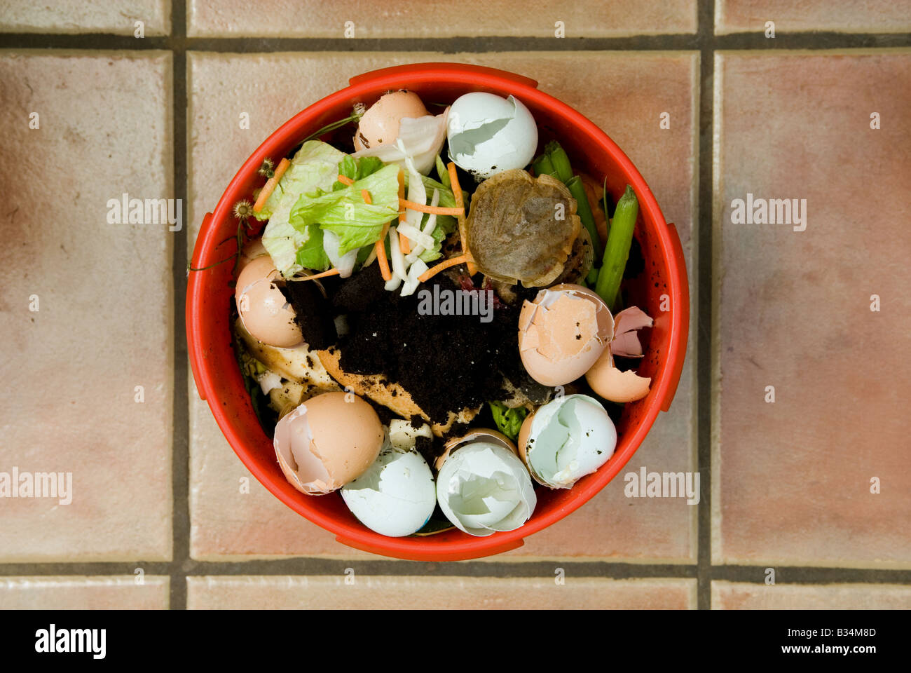 Kitchen waste ready for composting, Bawdsey, Suffolk, UK. Stock Photo