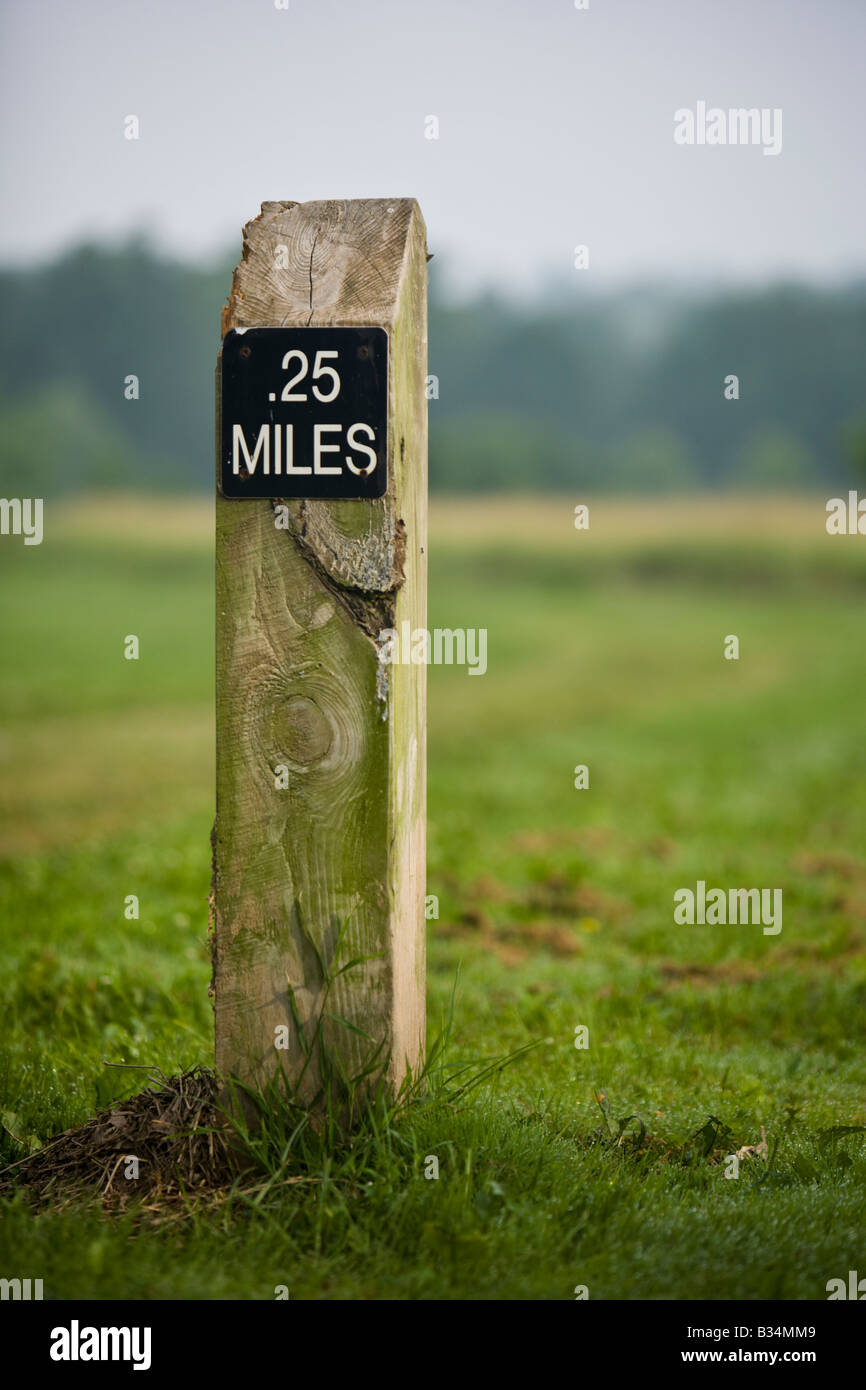 Miles distance marker along a path in Chester County, Pennsylvania, USA