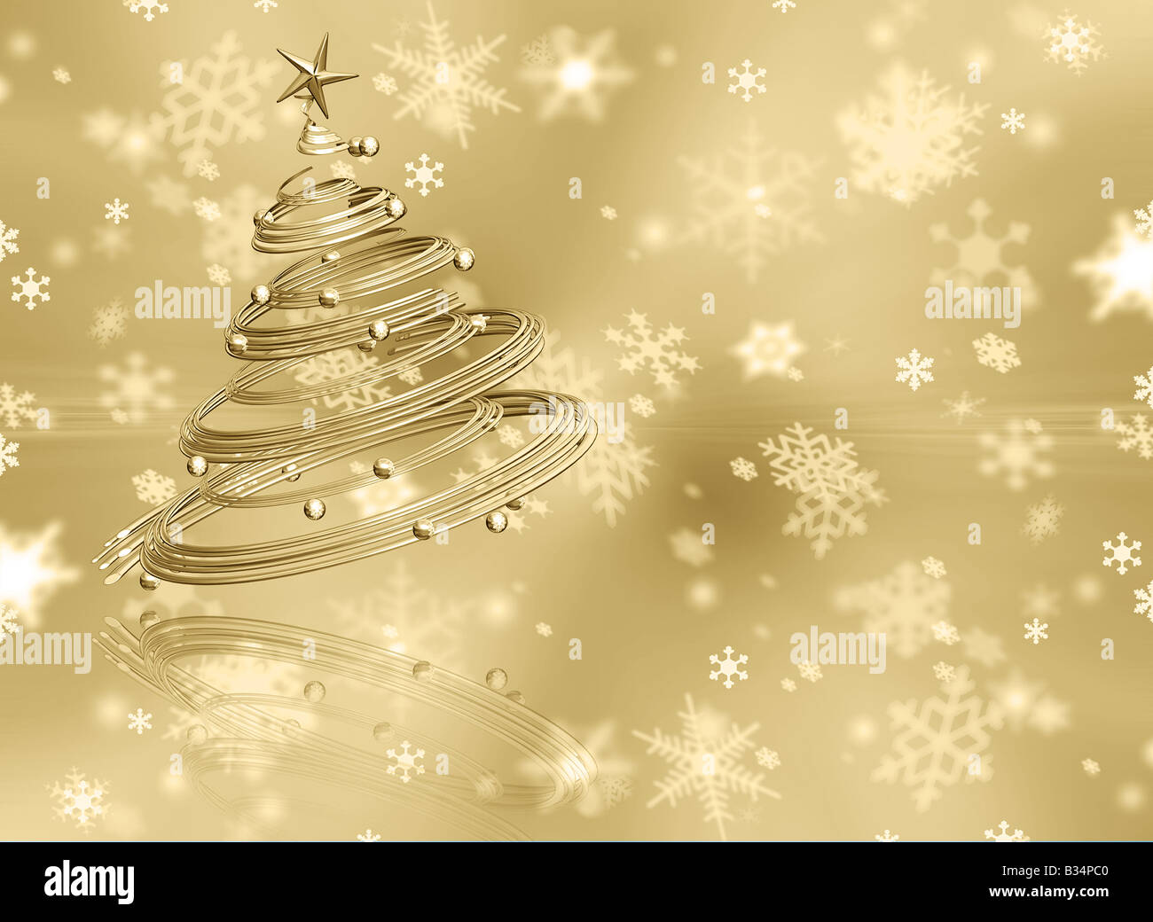 Christmas tree on golden snowflake background Stock Photo - Alamy