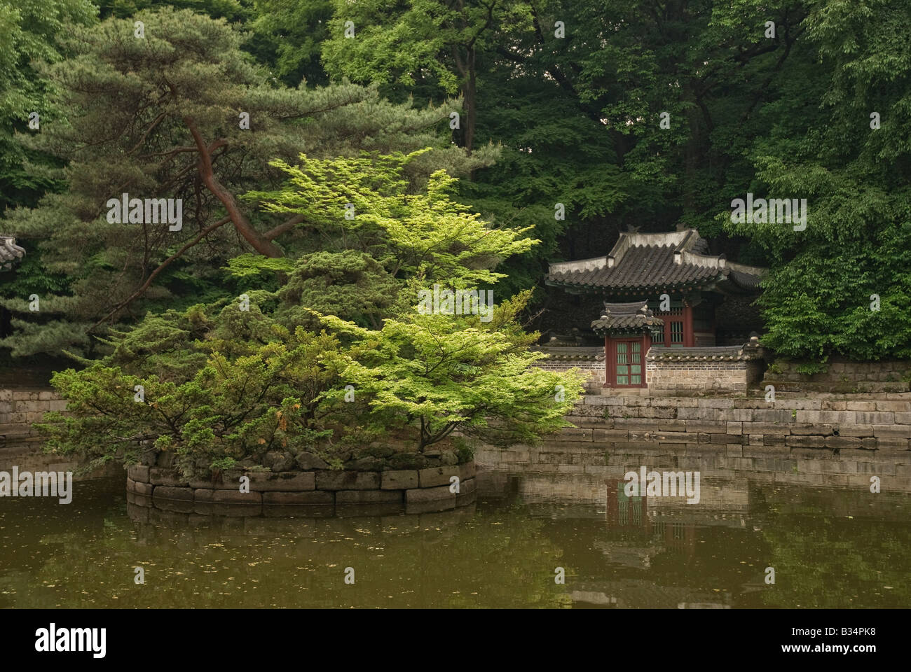 view of temple on lake in seoul, south korea asia Stock Photo