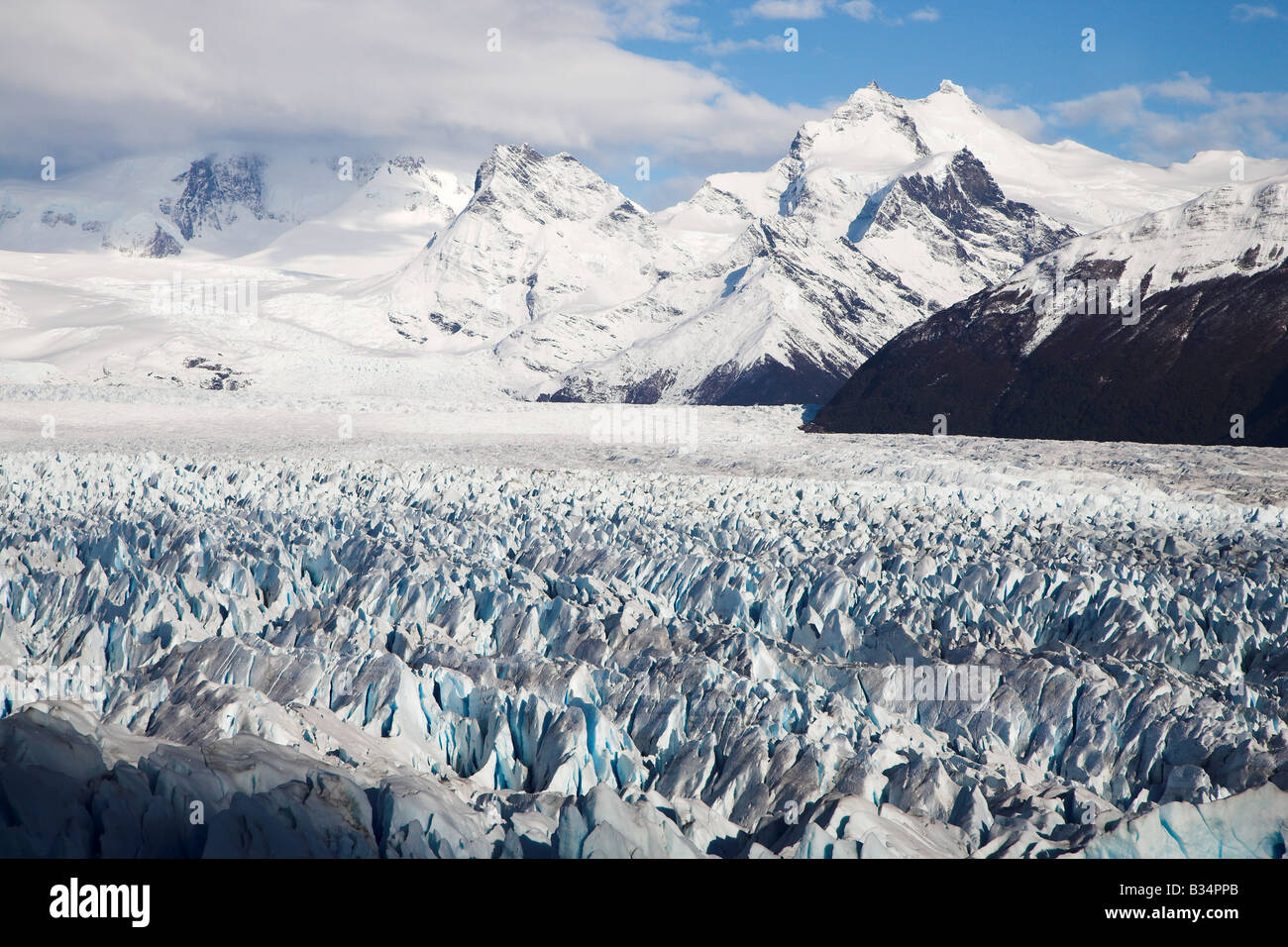 A view of part of the face of the Perito Moreno Galciar in Los Glaciares National Park, Patagonia in Argentina. Stock Photo