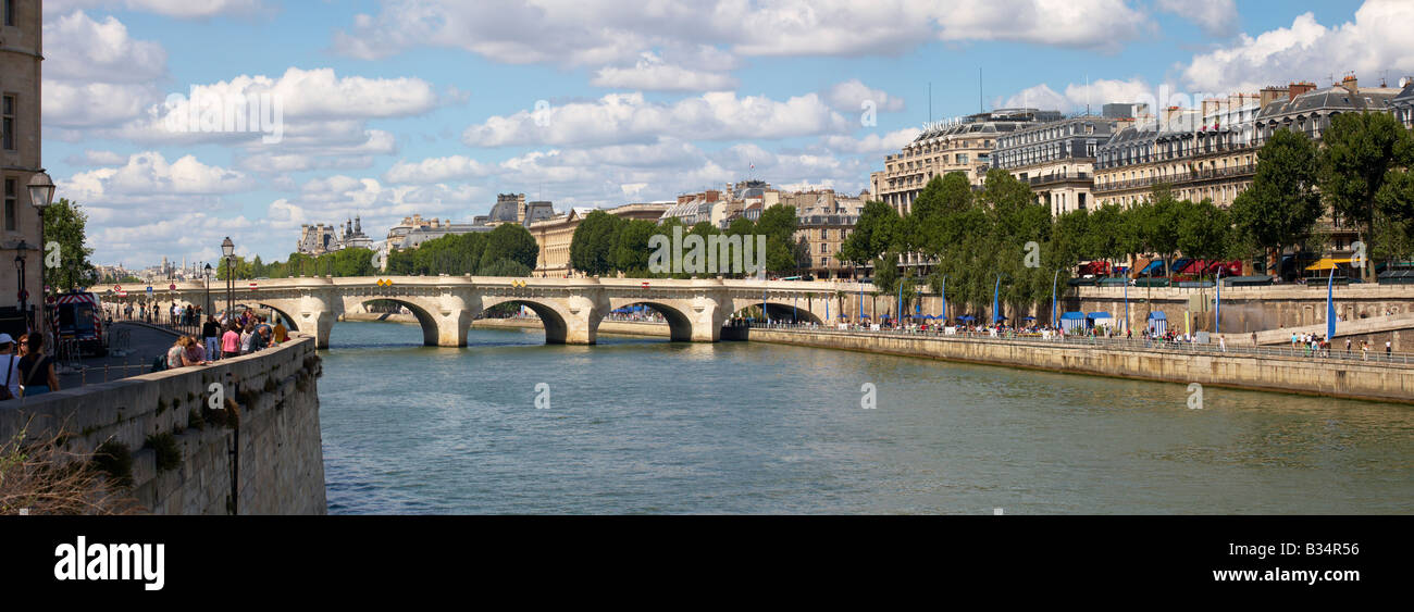 Panoramic view of the River Seine and the Pont Neuf Paris France Stock Photo