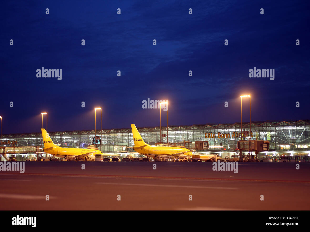 Airplanes at the Koeln Bonn Airport, Cologne, Germany Stock Photo